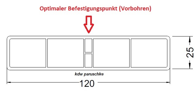 Montagepunkte Profil 120x25 - Schraube von auen durch das Profil in die Unterkonstruktion