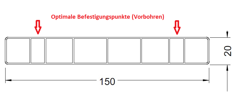 Montagepunkte Profil 150x20 - Schraube von auen durch das Profil in die Unterkonstruktion