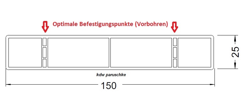 Montagepunkte Profil 150x25 - Schraube von auen durch das Profil in die Unterkonstruktion