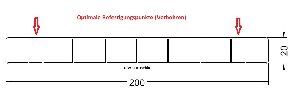 Montagepunkte Profil 200x20 - Schraube von auen durch das Profil in die Unterkonstruktion