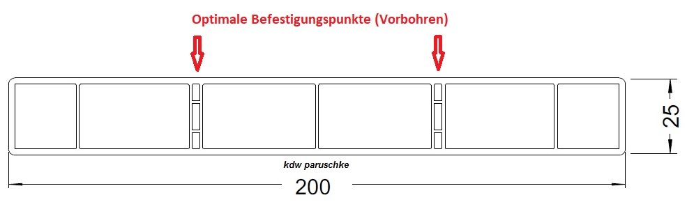 Montagepunkte Profil 200x25 - Schraube von auen durch das Profil in die Unterkonstruktion