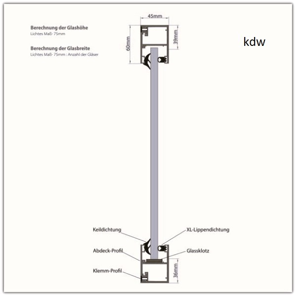 Verglasungsprofil Abmessungen